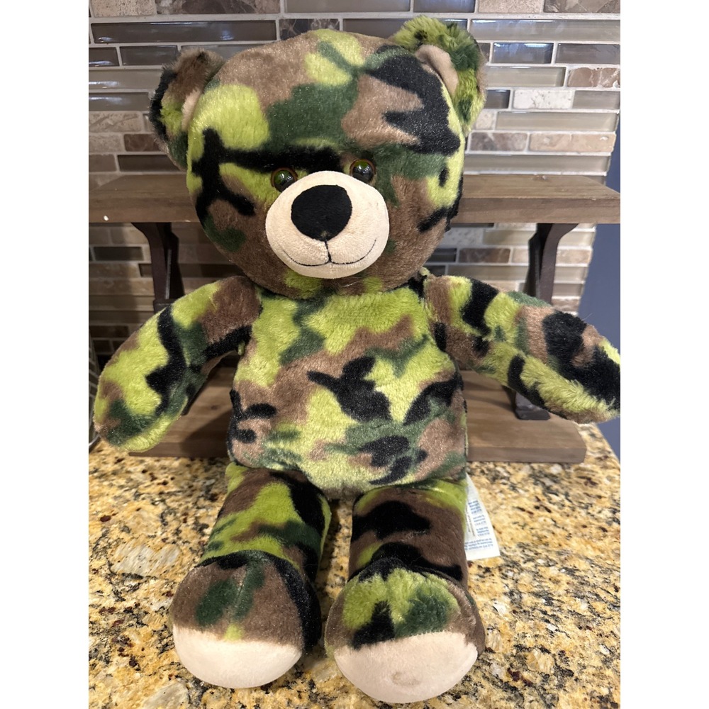Build-A-Bear Workshop Camo Teddy Bear Woodland Green Brown Plush 17 Inch